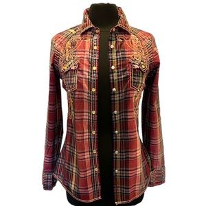 ROAR Torino Rhinestone Embellished Embroidered Pearl Snap Western Shirt SIZE M